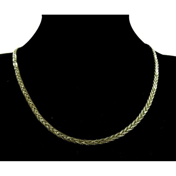 Flat Braid 925 Sterling Silver Necklace Choker Style 17in - Picture 1 of 7